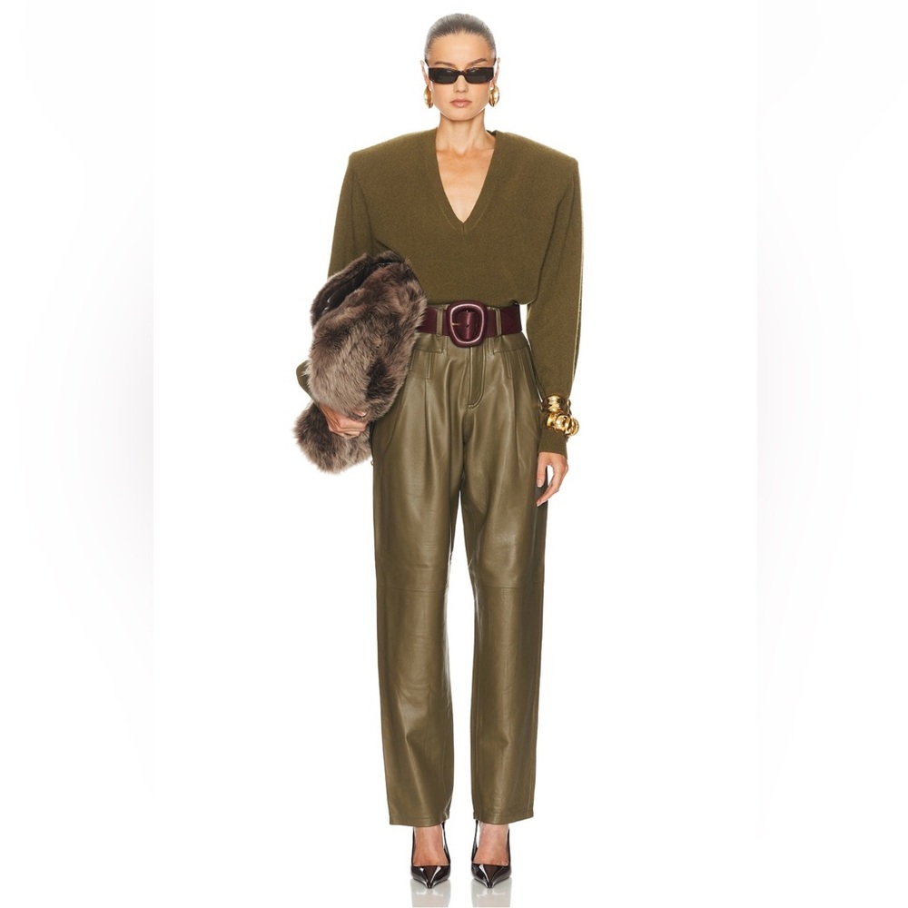 Ronny Kobo Olive Green Real Leather Pants